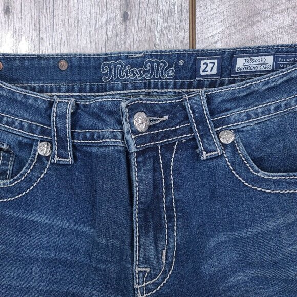 Miss Me Jeans Womens 27 Boyfriend Fit Capri Blue Denim Mid Rise JB5501P2 Pants - Picture 5 of 9